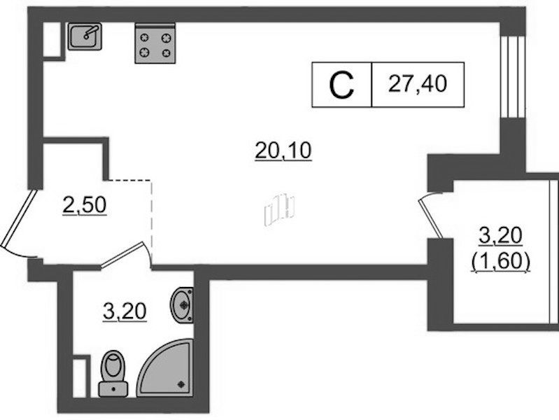 Квартира студия 27.4 м², 7/7 эт., ЖК «А101 Всеволожск»